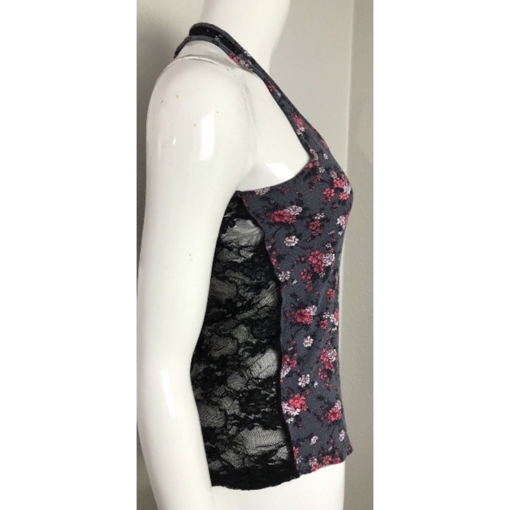 Iris Basic Pink Floral Tank Laced Grey Blouse  M - Picture 5 of 6